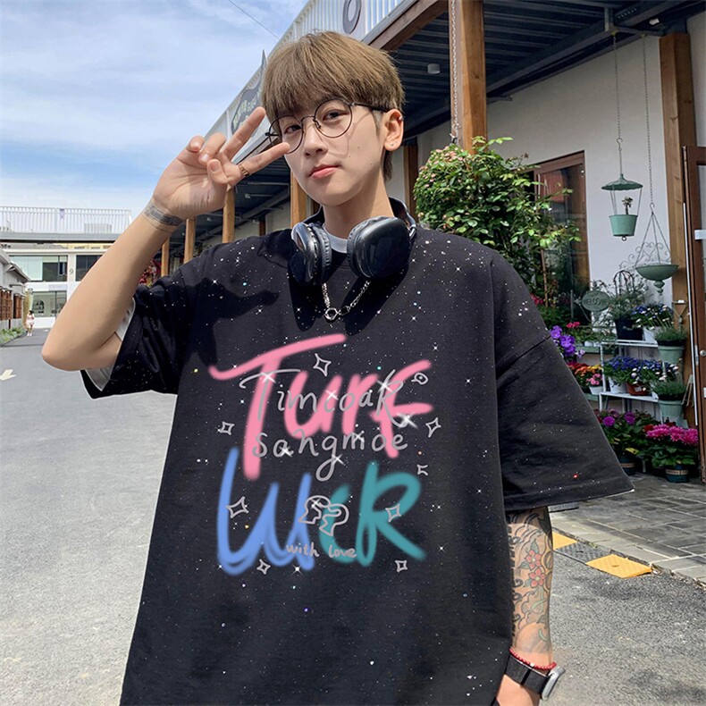 量大优供抖音视频支持得物配合二开美式满天星亮片短袖T恤MTX392,男装T恤,电商A486