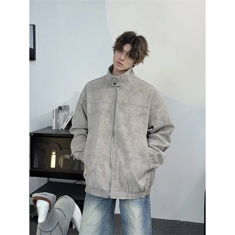 大码美式翻领皮衣外套男女秋冬季麂皮绒外套高级感情侣皮夹克,男装夹克,星座506A