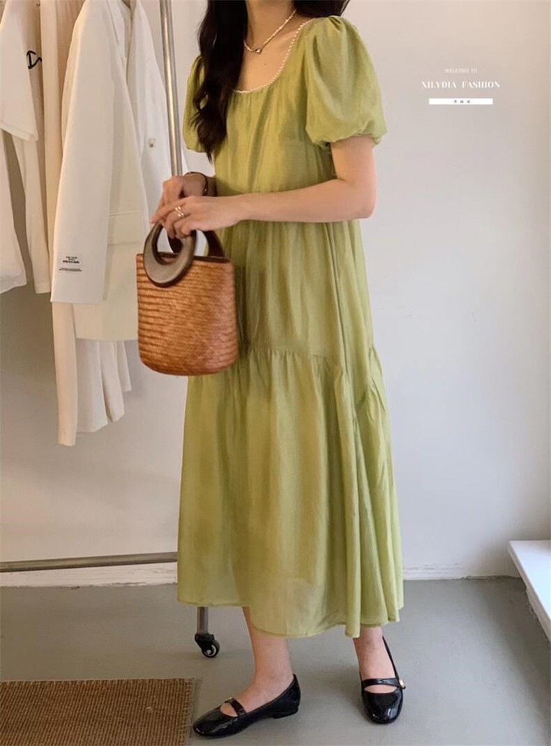 法式泡泡袖连衣裙夏季设计感众温柔高级感初恋裙子,女装连衣裙,香丽迪1
