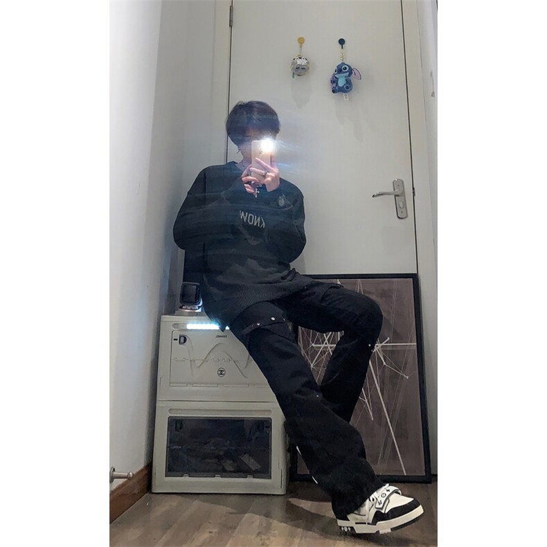 档口签约模特请档口勿盗图交叉绑带牛仔裤微喇叭裤控价68,男装牛仔裤,星座310A-4