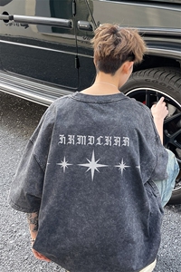 图案已注册夏季设计感小众短袖T恤男潮宽松做旧水洗打底S023/P35图片