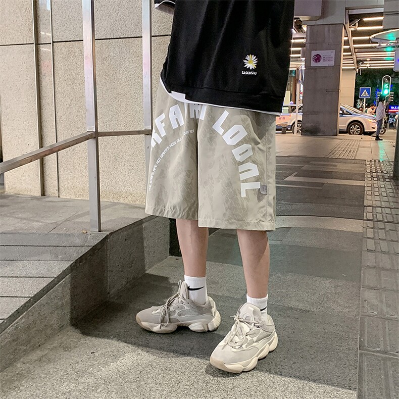 短裤2021潮嘻哈字母印花沙滩裤迷彩宽松薄款中裤五分裤 K670-P26图片