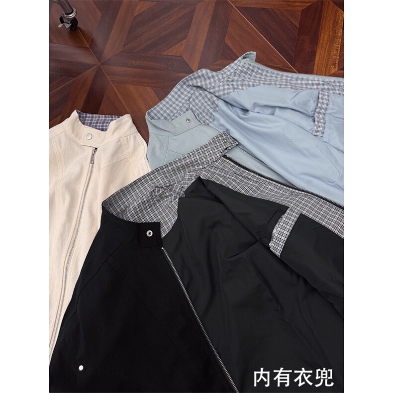 格子拼接立领工装夹克重工铆钉帆布休闲外套JK2502特P78,男装夹克,星座908-1