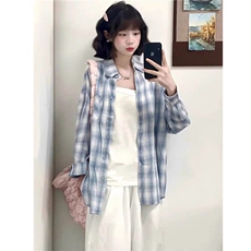 薄款防晒衬衫上衣女夏设计感宽松慵懒长袖格子休闲衬衣CS364，男装防晒衣，星座1116A（原606A-3）