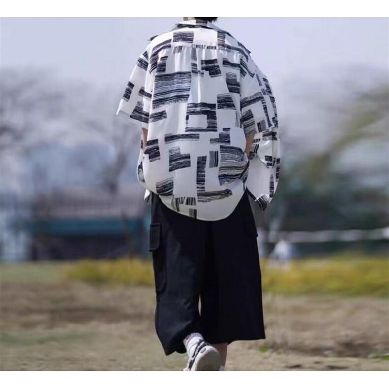 网图！印花男女同款衬衫轻薄透气夏季港风复古-EX50987-特批15，男装衬衫，电商A061