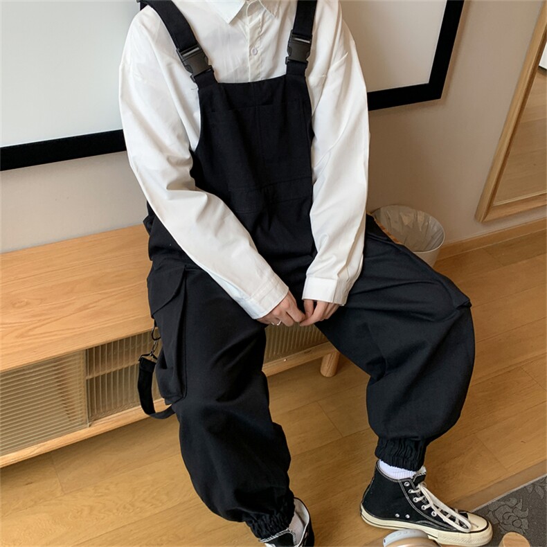 复古休闲连体背带裤女士潮流ins嘻哈工装连体衣服套装潮D5991-p60图片