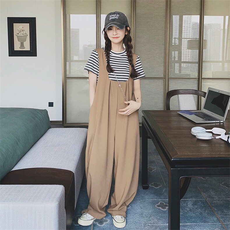 2025春秋夏季新款韩版宽松减龄背带裤女设计感炸街高腰直筒阔腿裤,女装休闲裤,浙宝189