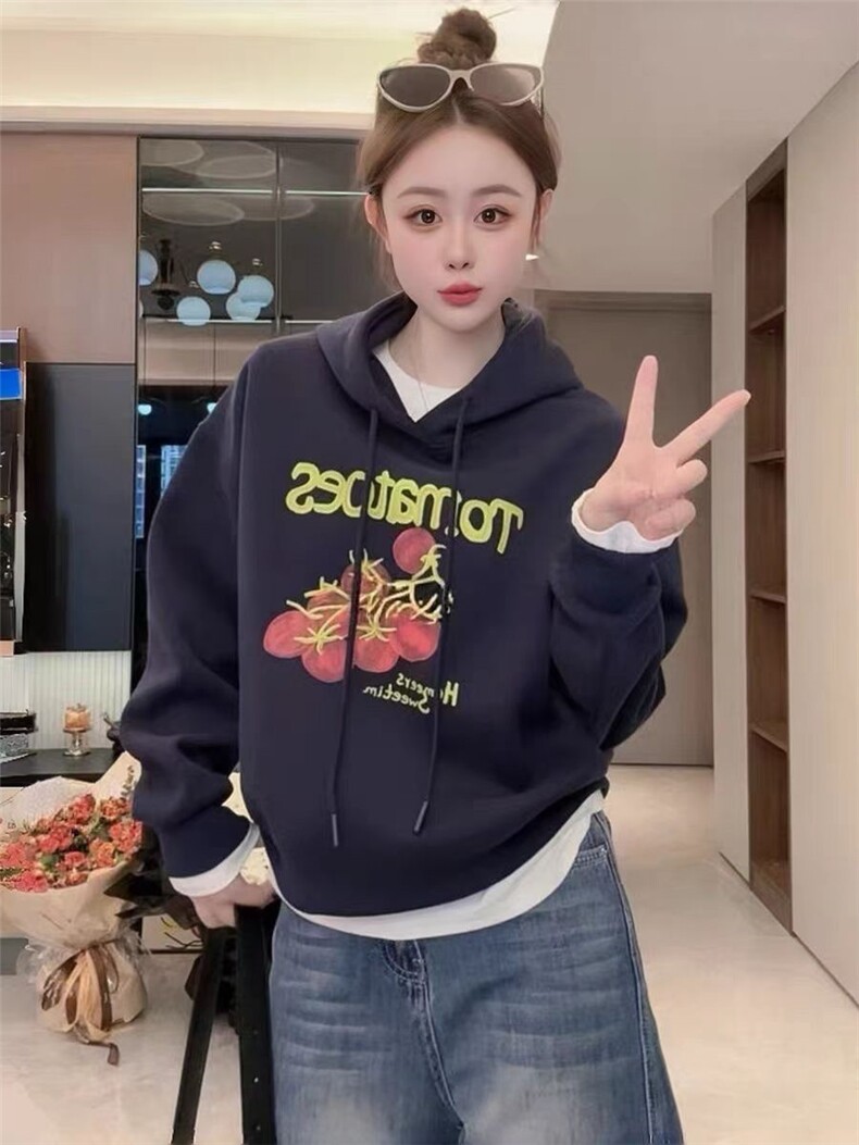 2025年秋季长袖单件套头番茄连帽卫衣，女装卫衣/绒衫，湘姗