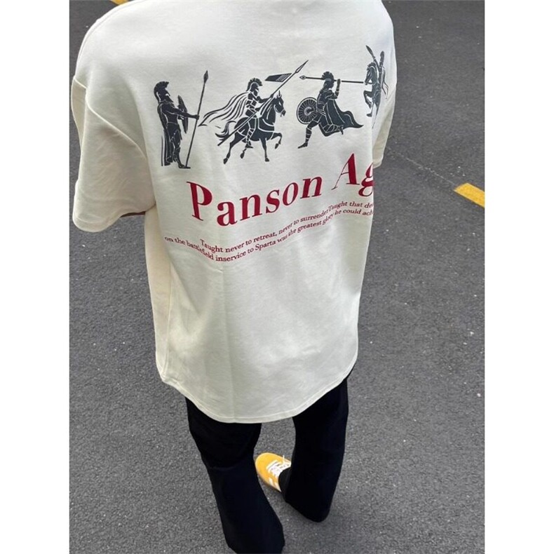 高品质纯棉短袖-宽松落肩款-白墨印花尺码:M-3XL,男装T恤,星座506A