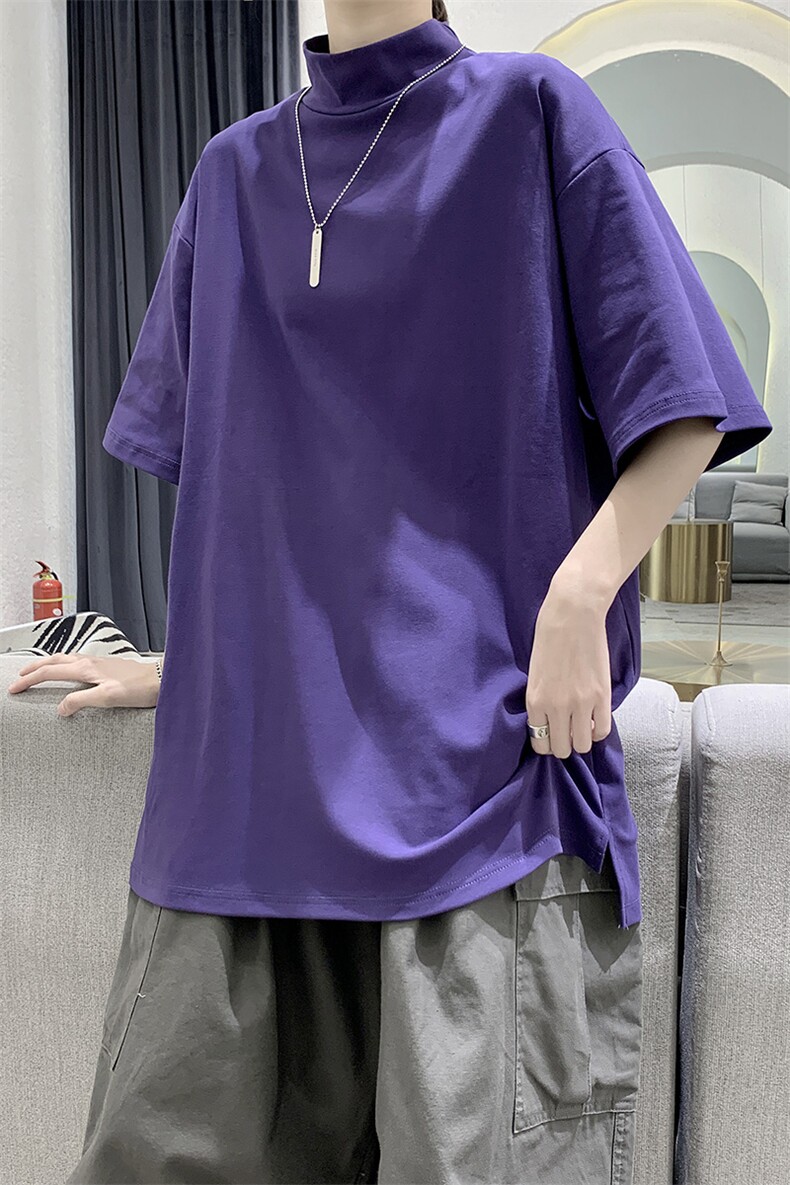 夏款小半领纯色四季打底宽松男士短袖T恤A071-1210-P35,男装T恤,电商A071