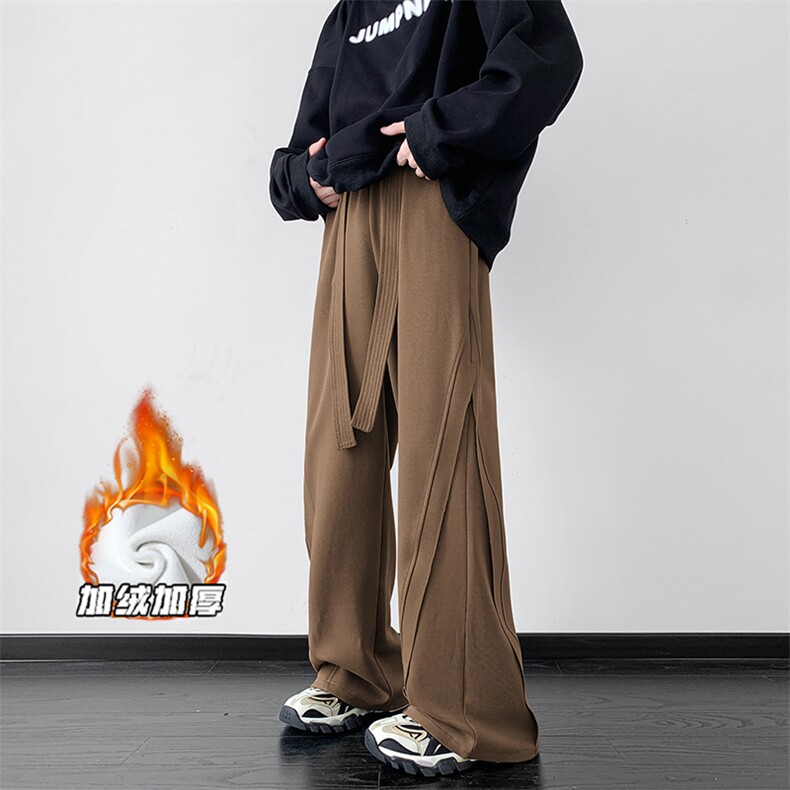 wassuphappy咖色直筒裤子男春秋季夏款垂感拖地直筒裤阔腿休闲裤,男装休闲裤,电商D232