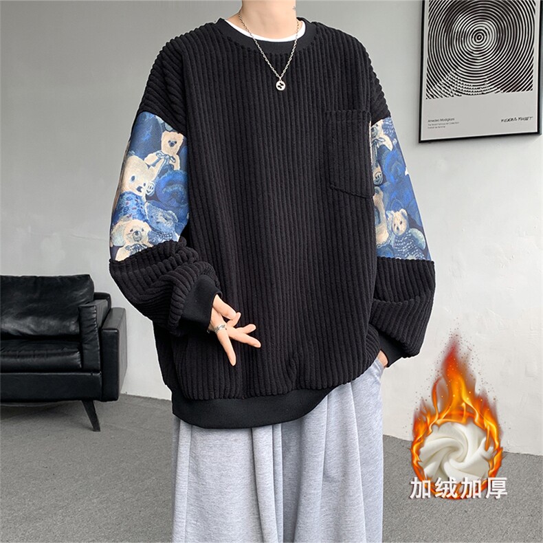 现货WY10065-特P45加绒特P55特殊面料圆领百搭小熊卫衣,男装卫衣,电商A059