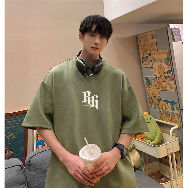 ！24夏季新款宽松大码港风Rh短袖麂皮绒T恤TJ2375-特p19,男装T恤,星座508（原C305）