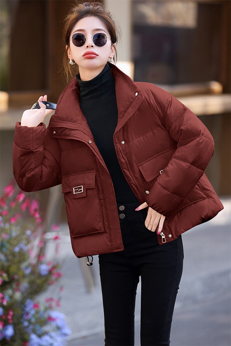 2024秋冬新款时尚洋气立领百搭拼接御寒短款白鸭绒羽绒服女,女装羽绒服,尚洛菲