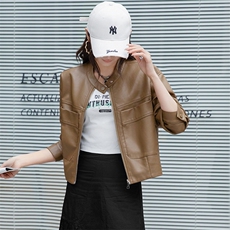 2025春季新款韩版显瘦大口袋机车皮衣女蛋白皮短款夹克外套上衣潮，女装皮衣，潮流依族