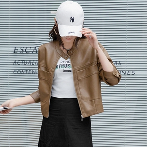 2025春季新款韩版显瘦大口袋机车皮衣女蛋白皮短款夹克外套上衣潮图片