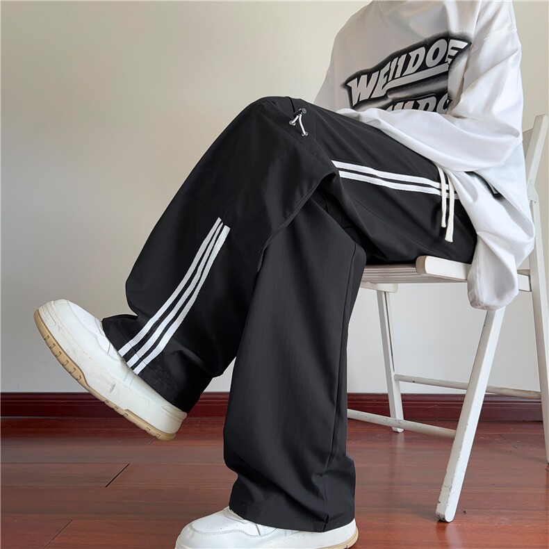 抖音品质秋季新款潮流条纹设计宽松休闲裤B315-K24253-特p40控78,男装休闲裤,电商B315