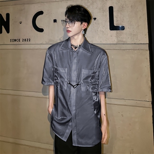 （自家图）新中式流光质感短袖衬衫男夏小众高级感衬衣2233-P70图片