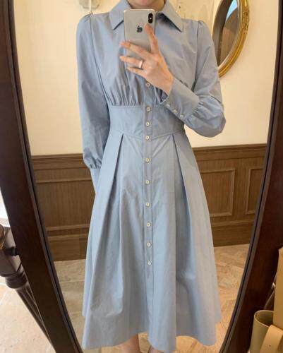 独屿2021春收腰大摆连衣裙全棉面料，女装连衣裙，独屿