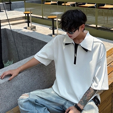 男士夏季冰丝凉感透气短袖衬衫美式青春拼色拼接设计感衬衫T恤，男装衬衫，电商B319