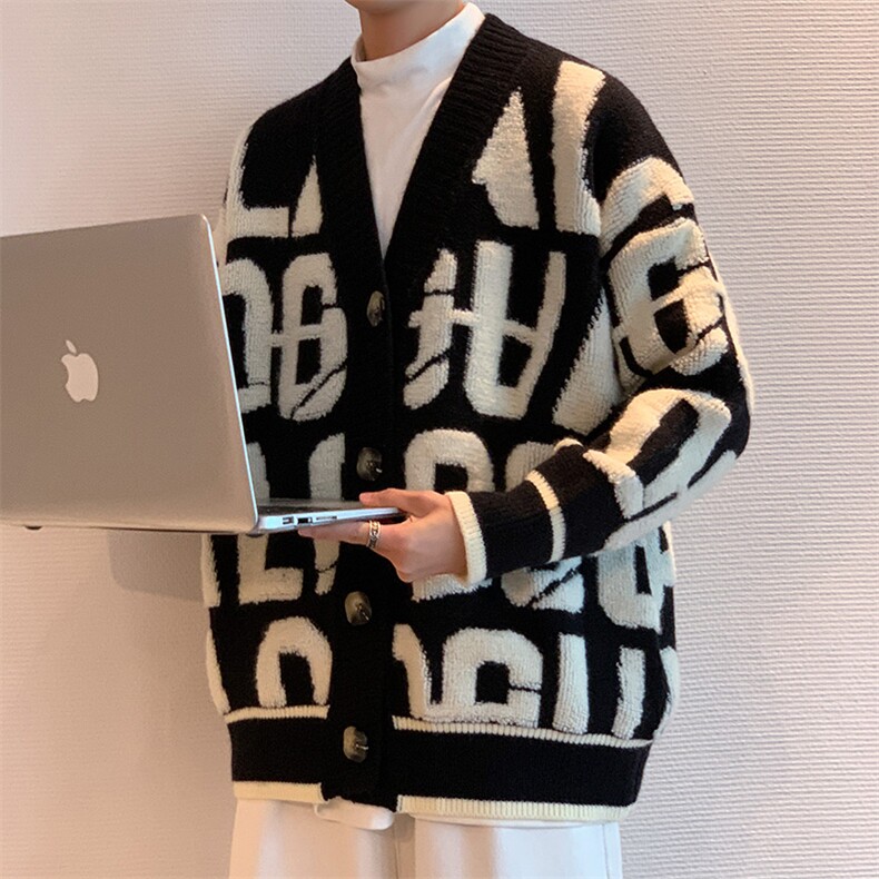 M3112-P95秋冬新款宽松潮针织开衫外套男女情侣中性毛衣上衣控108图片