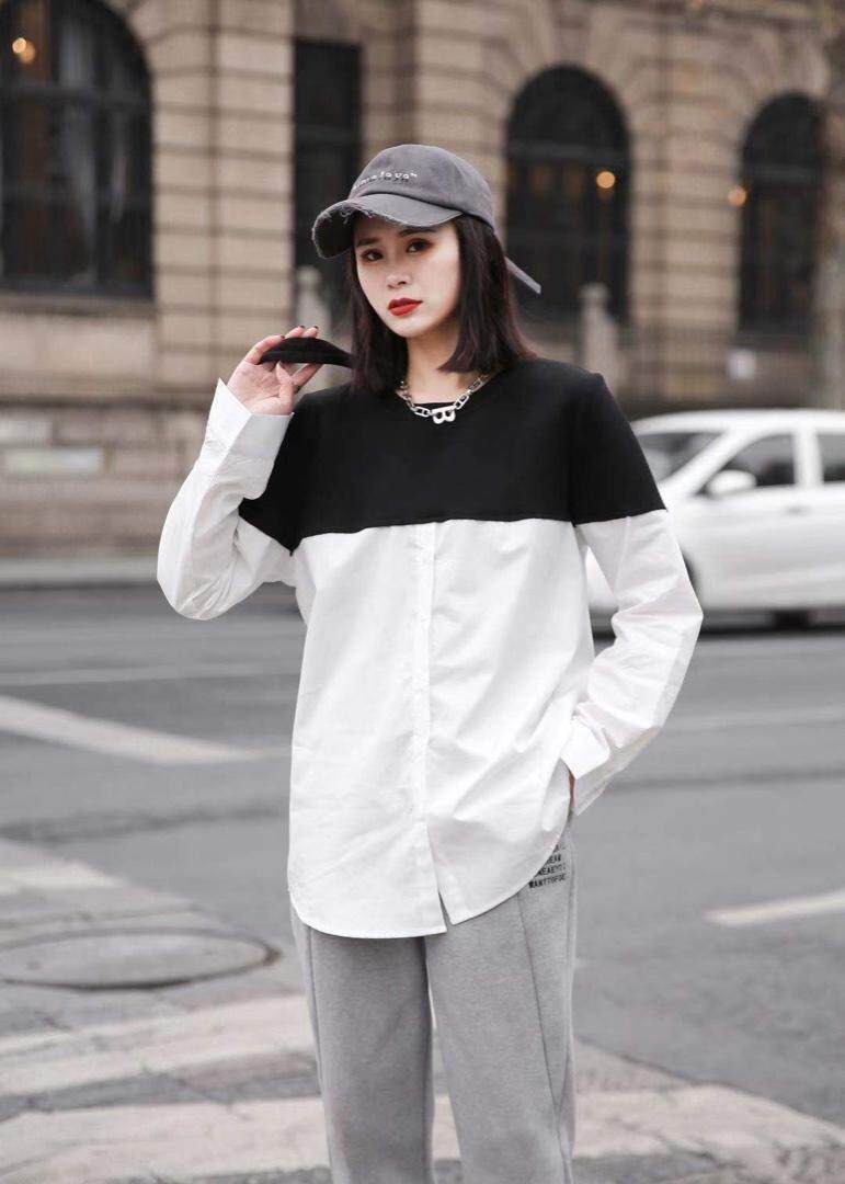 春款衬衫卫衣拼接上衣，女装衬衫，魅力布梵