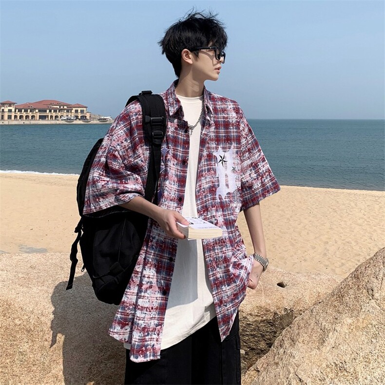2024复古衬衫男夏港风学生宽松小众设计感新款上衣外穿CY952-P33,男装衬衫,星座412-2