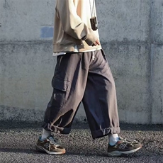 工装休闲裤男港风潮流大口袋高街帅2024冬季ins宽松长裤K4756-P35，男装休闲裤，星座412-3