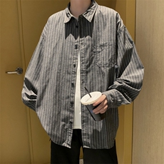 F09-P32潮牌复古学院风长袖宽松衬衣秋季日系复古条纹衬衫男士，男装衬衫，星座512-6