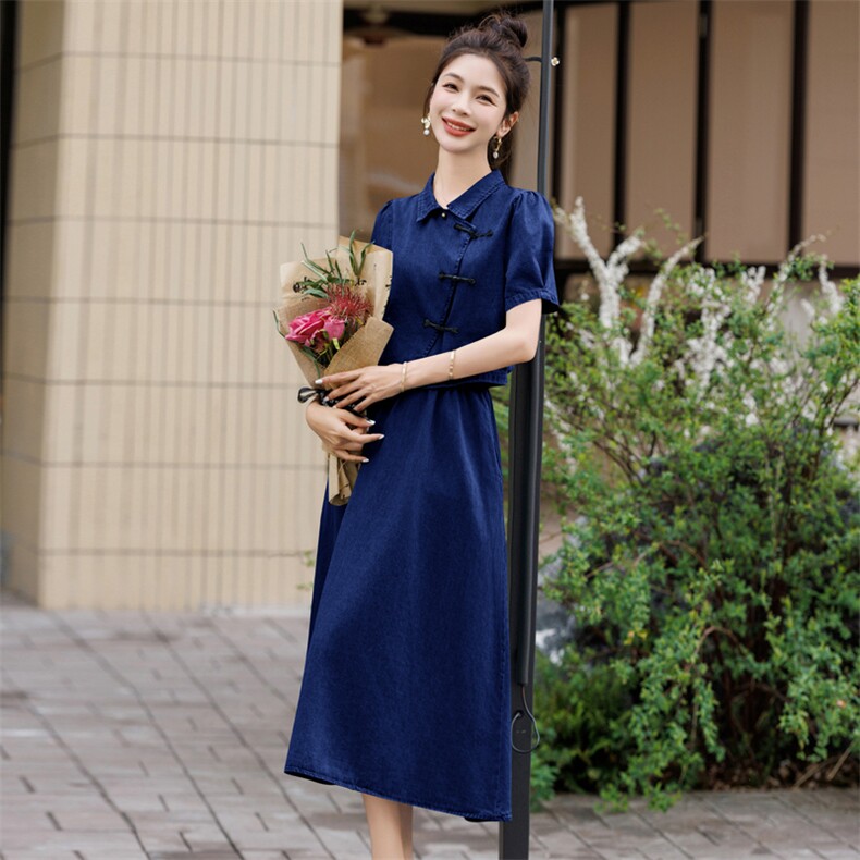 档口现货2024新款女装新中式牛仔连衣裙两件套裙,女装套装/套裙,靓星雨