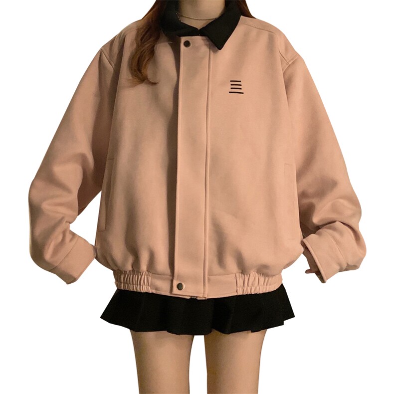 C933-P98甜美风粉色翻领休闲夹克上衣设计感宽松美式棒球服外套,男装夹克,星座911-2(原星座613-2）