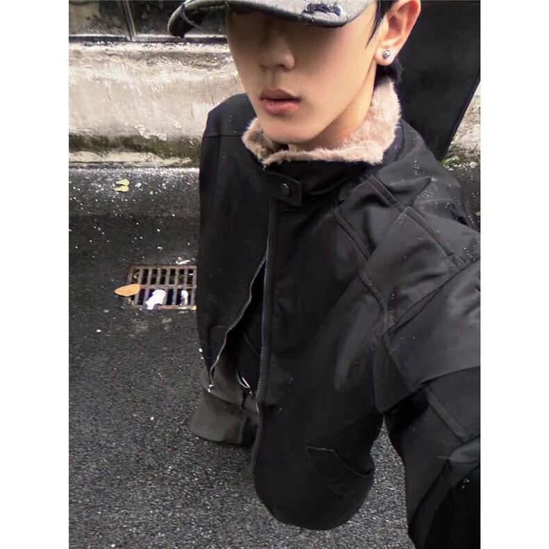 冬季美式拼蛇皮纹PU皮棉衣ing短款保暖夹克座山雕棉服男女款,男装夹克,星座506A