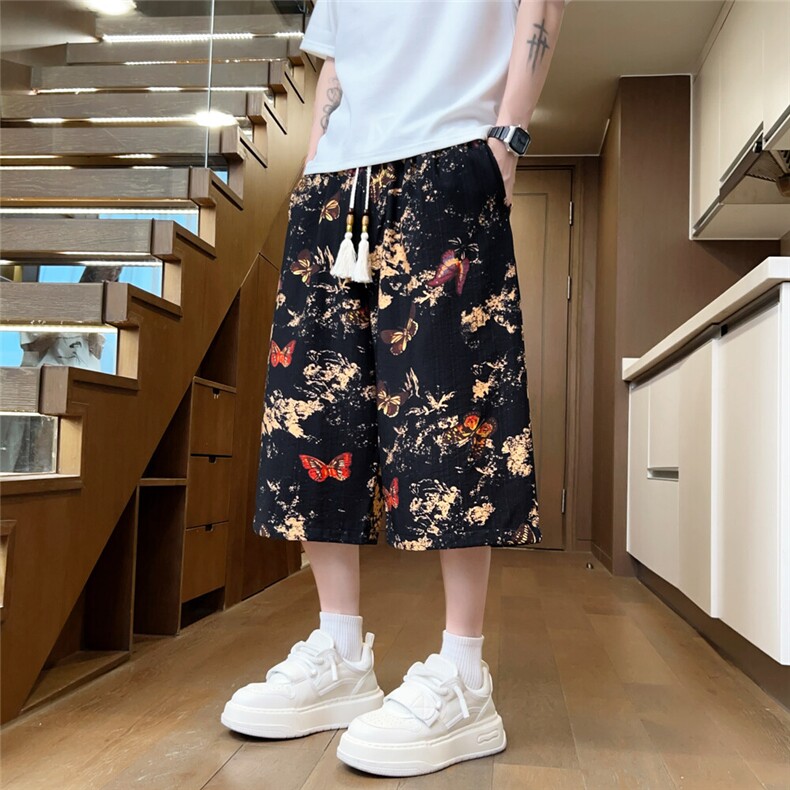 夏季冰丝薄款七分裤男超宽松休闲裤短裤风水墨A266-KZ770-P50图片
