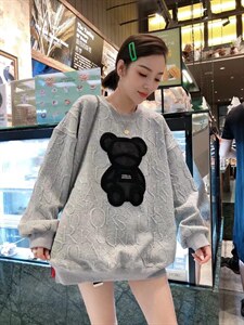 面料压花小熊卫衣,女装卫衣/绒衫,一杭