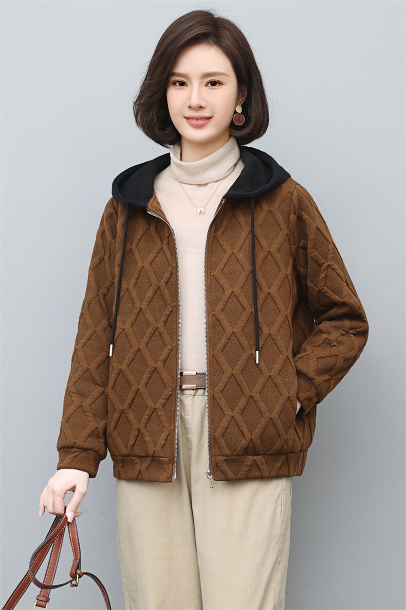 2022年秋季新款假两件短外套女连帽开衫韩版休闲气质百搭夹克女,女装短外套,简韵佳