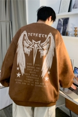 麂皮绒秋季新款重磅卫衣美式高街翅膀印花JK23522特批38控68，男装卫衣，星座605(原A050)