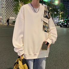 WY001P45加绒55美式小熊刺绣卡通圆领卫衣oversize宽松套头衣服，男装卫衣，星座304A-1