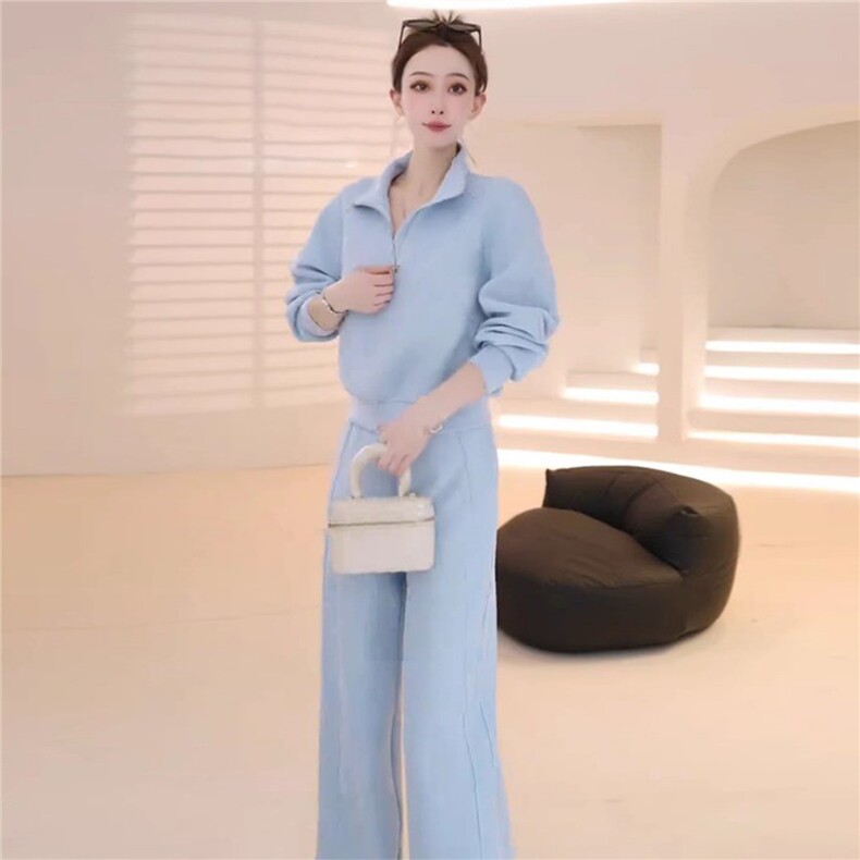 设计高级感休闲运动套装女春季新款气质减龄立领卫衣直筒裤两件套,女装套装/套裙,2C310
