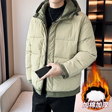 日系复古假两件连帽棉衣男冬季宽松情侣冬季棉服M0829-P103，男装棉衣，星座308B-2