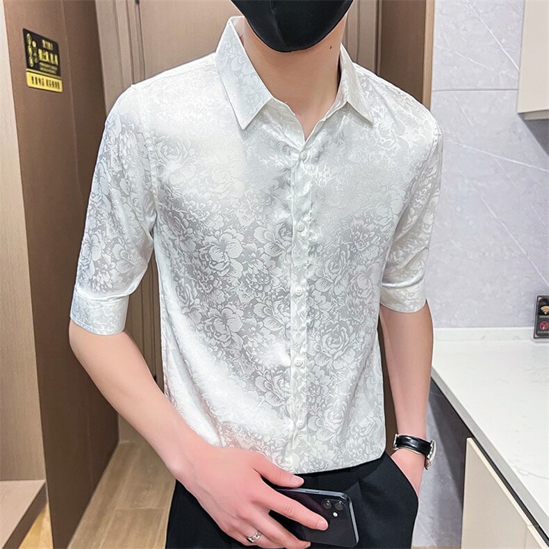 507A-CS501-P48夏季时尚男士薄款青年碎花七分袖衬衣中袖衬衫,男装衬衫,星座507A（原星座306B-2）