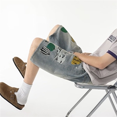 南瓜涂鸦牛仔短裤男女韩版潮流帅百搭2025夏季ins五分裤RK2844-41，男装牛仔裤，星座412-3