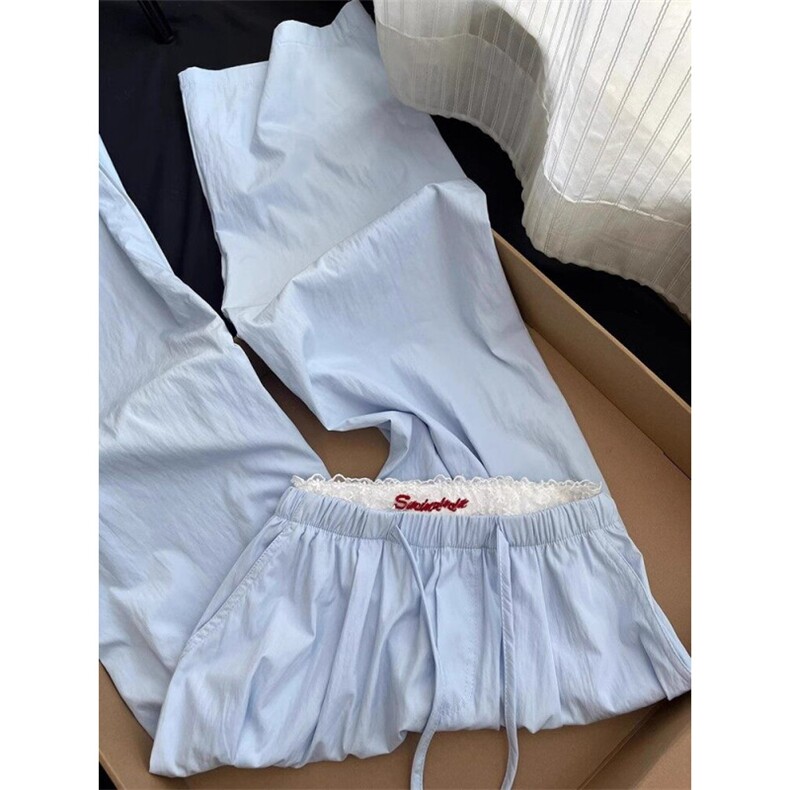 AK2381-P45 蓝色高腰显瘦休闲裤女夏季遛弯裤春秋 大 大图片