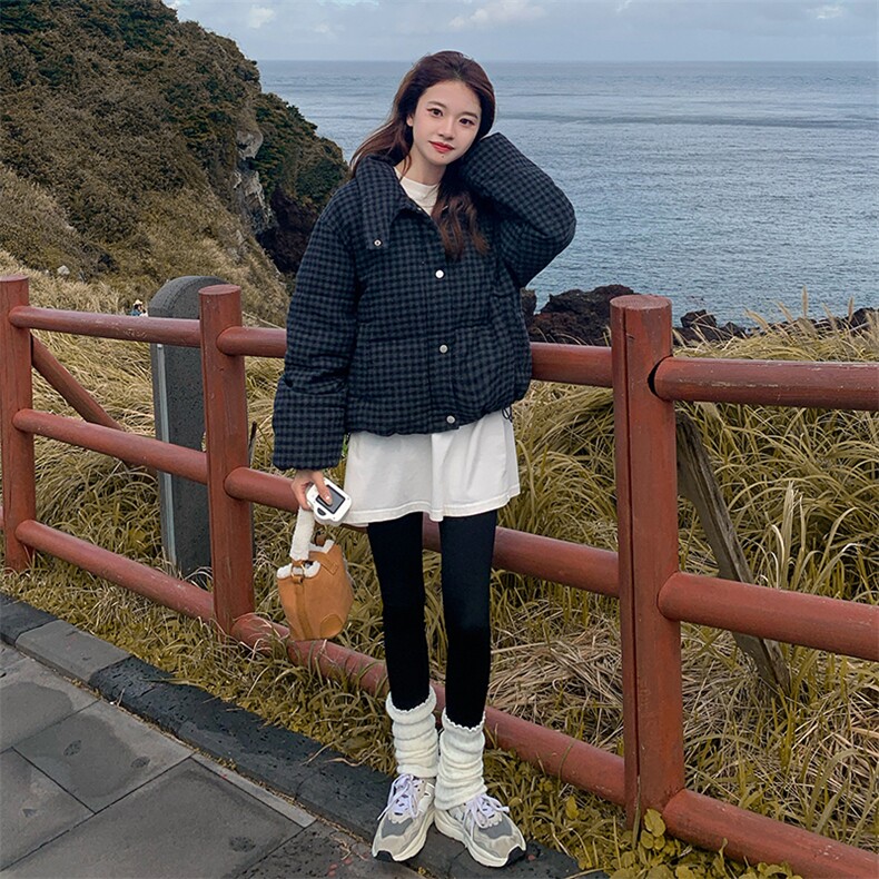 藏青色学院风连帽羽绒棉服外套女秋冬2025新款设计爆款棉衣厚棉服,女装羽绒服,2C305