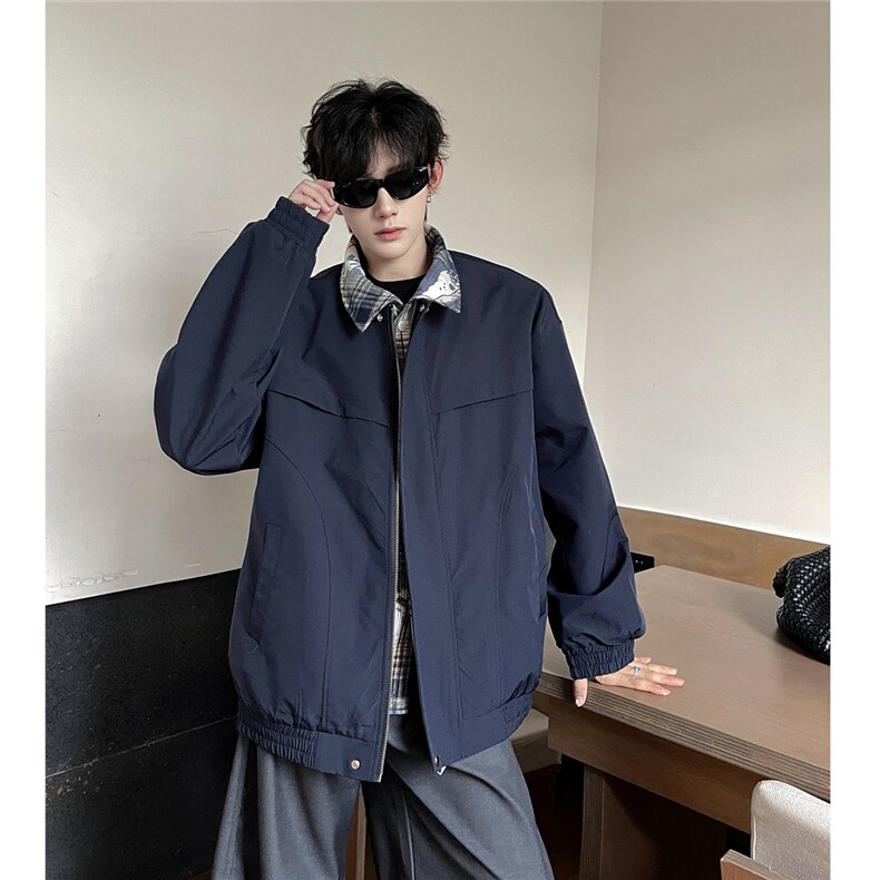 TP79W362美式复古cleanfit街头格子拼接翻领夹克男女情侣宽松外套,男装夹克,电商A170
