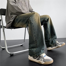 美式复古重工牛仔裤男春季高街vibe裤子宽松直筒微喇裤RK1025-P49，男装牛仔裤，星座412-2
