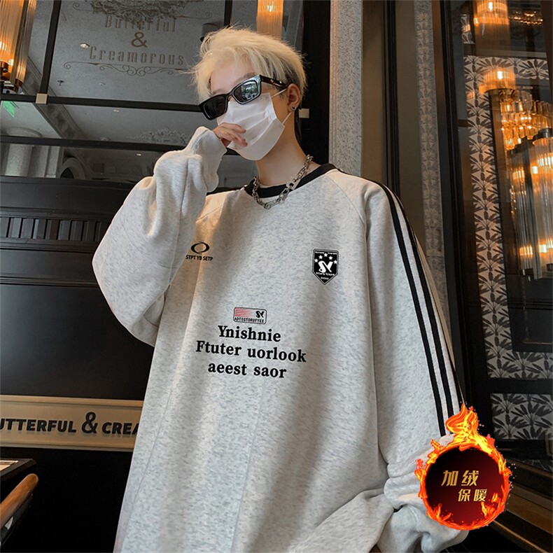 抖音得物供货提供视频秋冬重磅美式宽松织带圆领卫衣0327,男装卫衣,电商A486