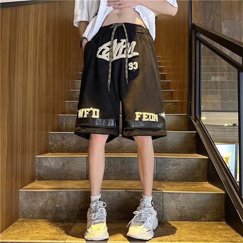 时尚潮牌中腰青春流行运动裤潮休闲裤水洗男宽松型潮流五分裤新款,男装休闲裤,四季星座218-1
