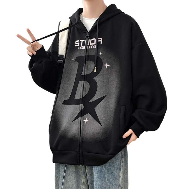 新款秋季开衫连帽卫衣男潮流宽松青少年学生休闲外套上衣WY03P58,男装卫衣,电商A086
