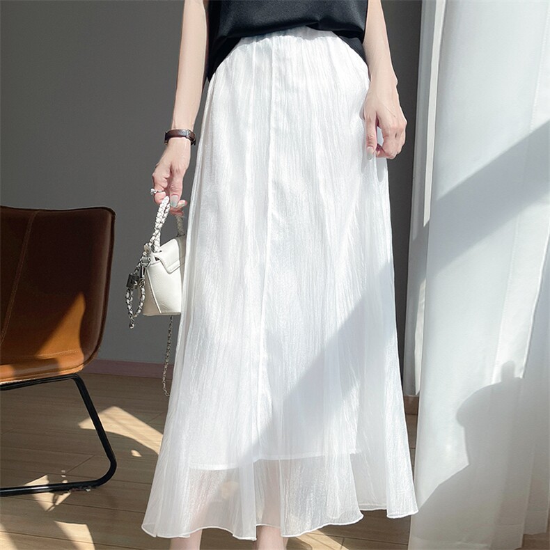 高级感2025新款高腰小个子珠光纱裙百褶裙网纱中长款半身裙长裙，女装半身裙，圣丽羊绒