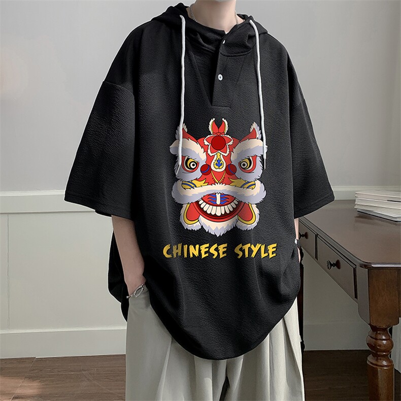 连帽短袖t恤男大码胖子带帽五分袖中袖LD54185-P45,男装T恤,电商A040